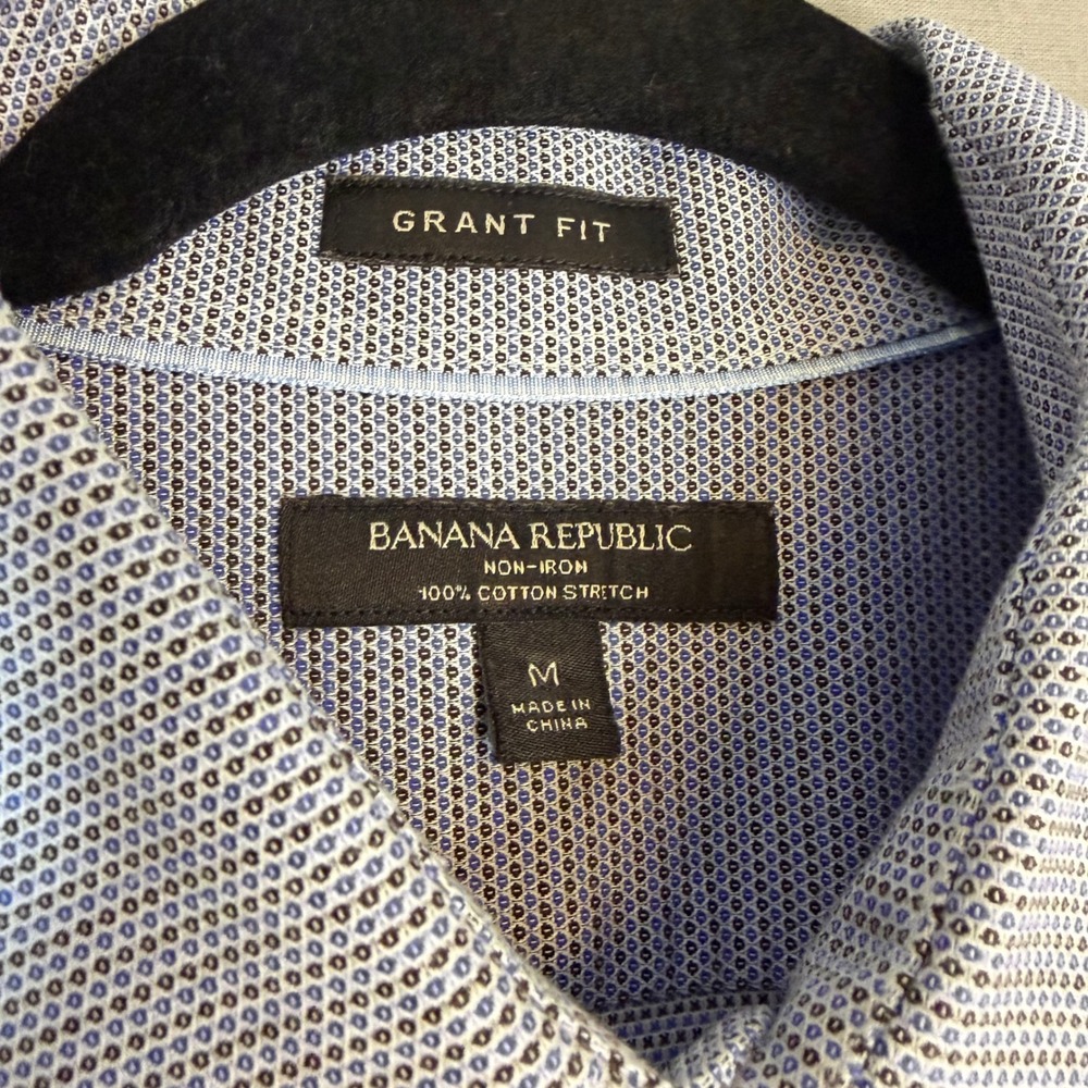 Banana Republic Grant Fit Mens M Cotton Stretch Blue Micro Pattern Shirt - Picture 4 of 6